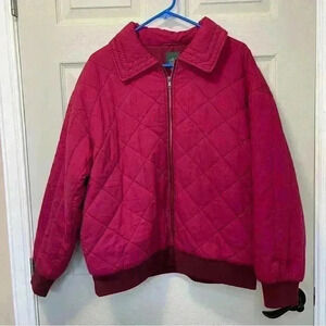 Wild Fable Women's Berry Red Woven 100% Cotton Quilted Bomber Jacket Size M